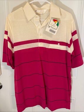 Arnold Palmer Cream and Magenta Striped Short-Sleeve Polo